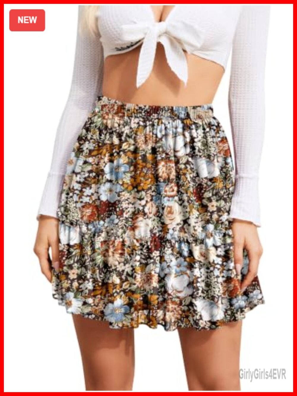 Floral Chiffon High Waist A-Line Ruffle Mini Skirt